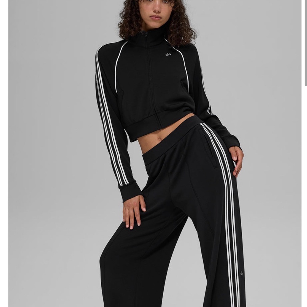 ALO Yoga Black Track Pants with White Stripes